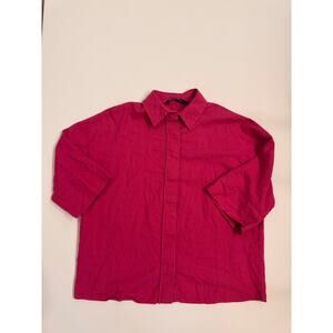 ZARA Women's Pink Linen Blend 1/2 Sleeve Boxy Button Down Oversize Tunic Size XS